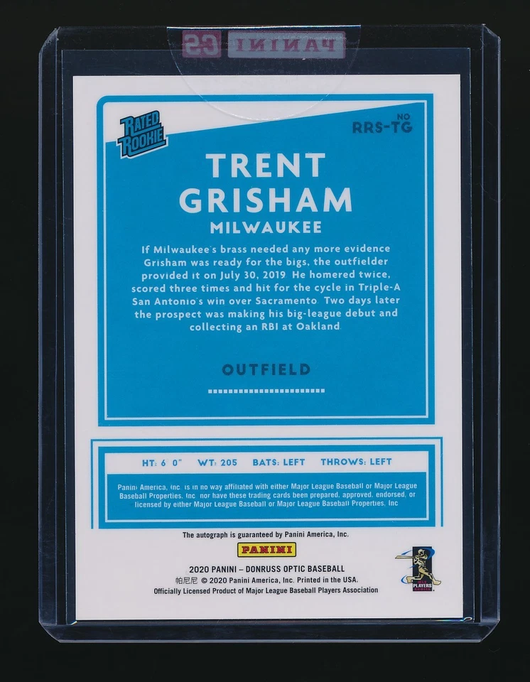 2020 Panini Donruss Optic Rated Rookie Signatures Trent Grisham #RRS-TG Auto RC - Image 2 of 2