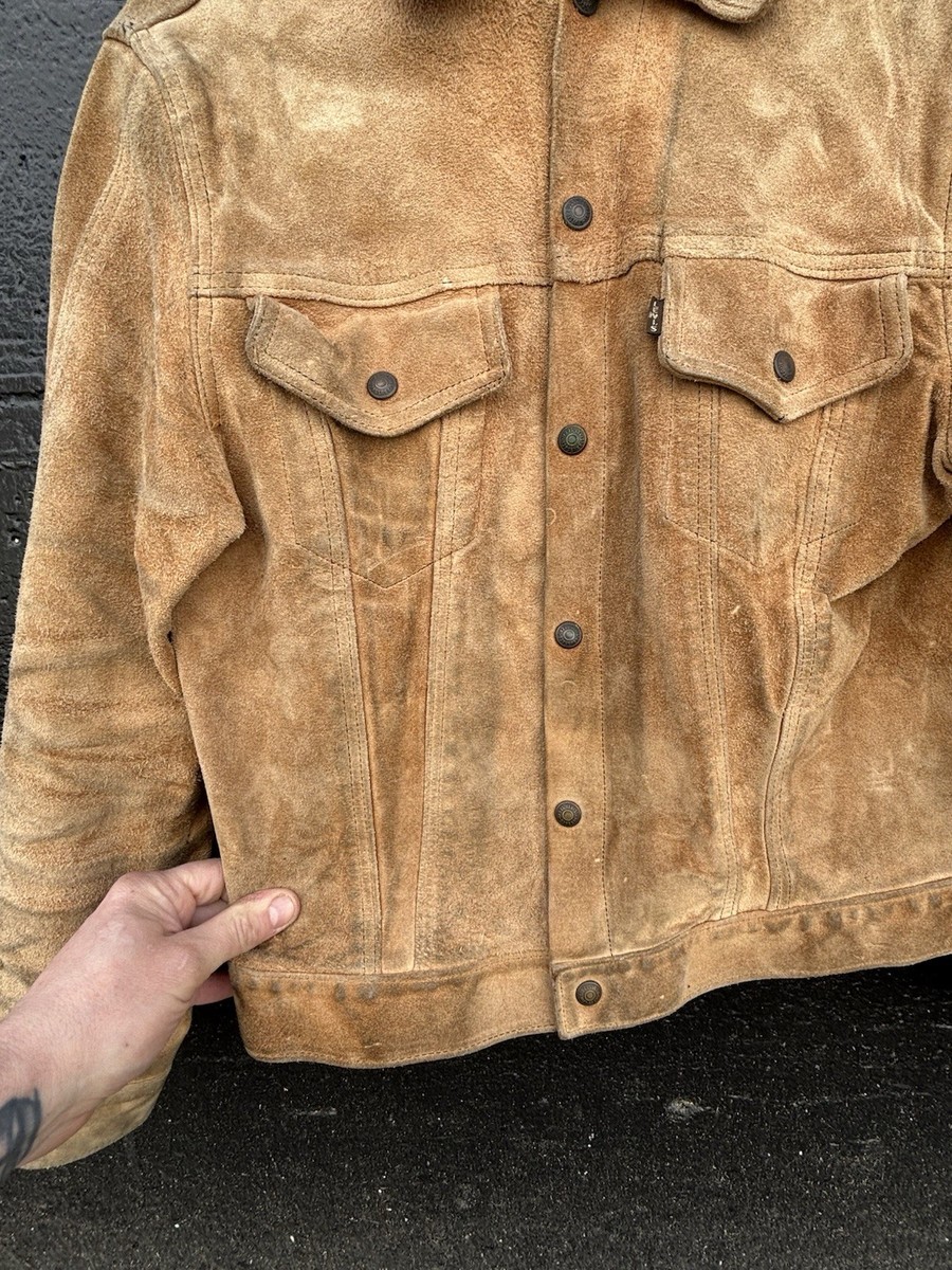 Vtg 1960's Levi's Big E Split Cowhide Suede Leather Trucker Jacket