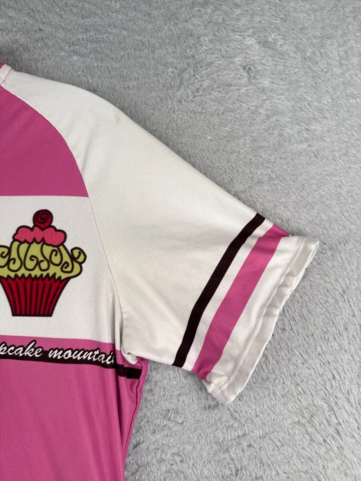 Sugoi Cycling Jersey Women Medium Pink White Cupcakes 1/2 Zip Polyester Pockets - Image 2 of 4