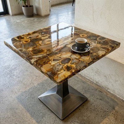 Yellow Agate Coffee Table Top | 21 x 21 Inches Resin Agate Reception Side Table
