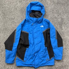 The North Face Boys HyVent Rain Jacket Blue Black Hooded Shell Size L 14/16