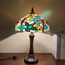Elegant Tiffany Red Grape Stained Glass Table Lamp - 12x12x19 Inches