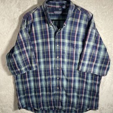 Vintage Lands End Shirt Adult XL Blue Green Seersucker USA Men s 2867