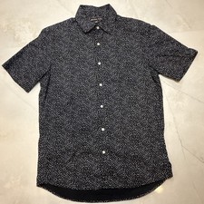 Michael Kors Men Button Down Shirt Black White Print Slim Fit Size M