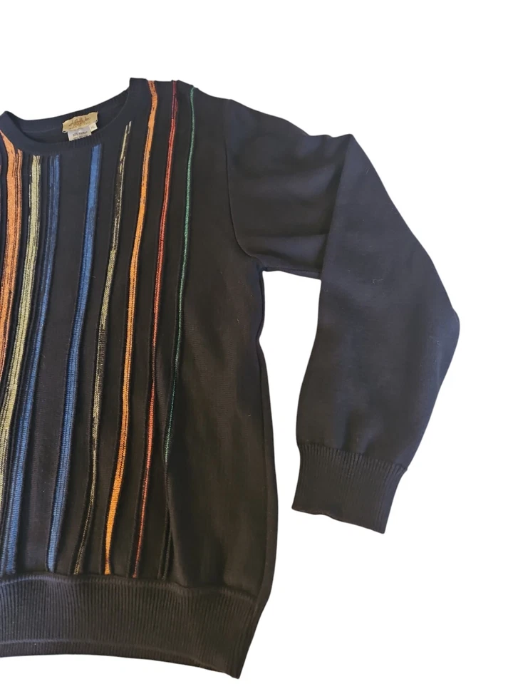 Montechiaro Sweater Abstract Knit Mens XL Blue Textured Italian Wool Y2K - Image 2 of 4