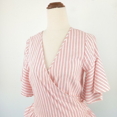 Seed Heritage Top Womens Size 6 Red White Candy Stripe Peplum Tie Waist Wrap - Picture 2 of 9
