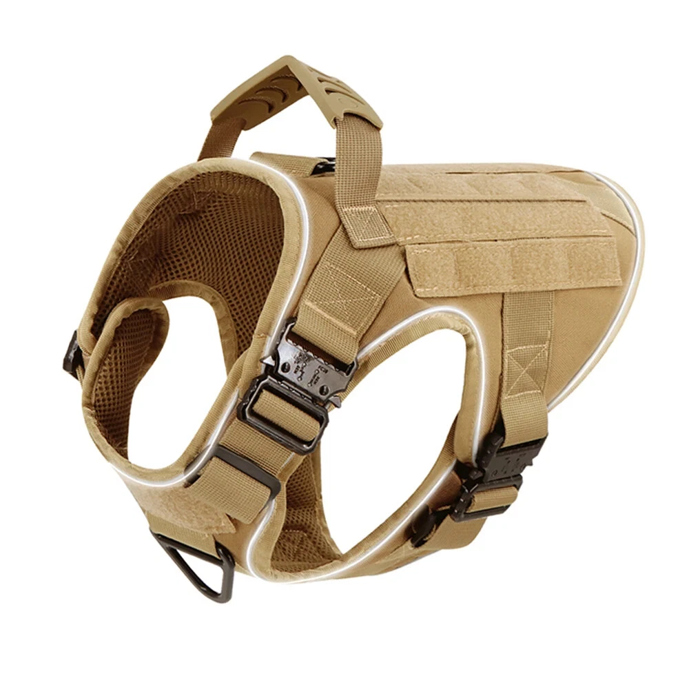 Dog Harness with 4 Metal Buckle Military Tactical Pet Training Vest Harnesses
