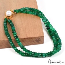 8 Inch Natural Green Emerald Rondelle Cab Beads Double Strand Handmade Bracelet