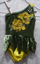 Dansco Kids Dance Costume leotard Size SC Green Yellow flower applique stretch