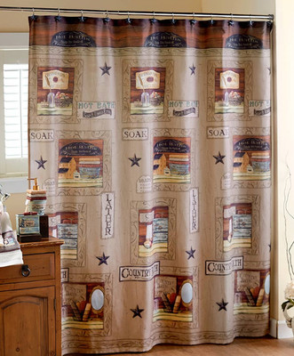 Country Bathroom Decor Fabric Shower Curtain Rustic Vintage Look