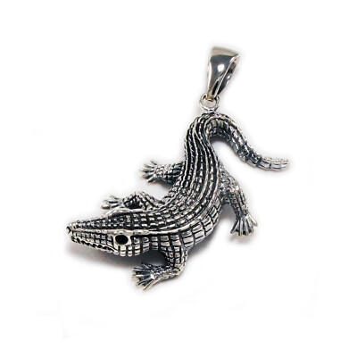 CROCODILE ALLIGATOR CAYMAN 925 STERLING SILVER BIKER GOTHIC CHARM PENDANT KH-007