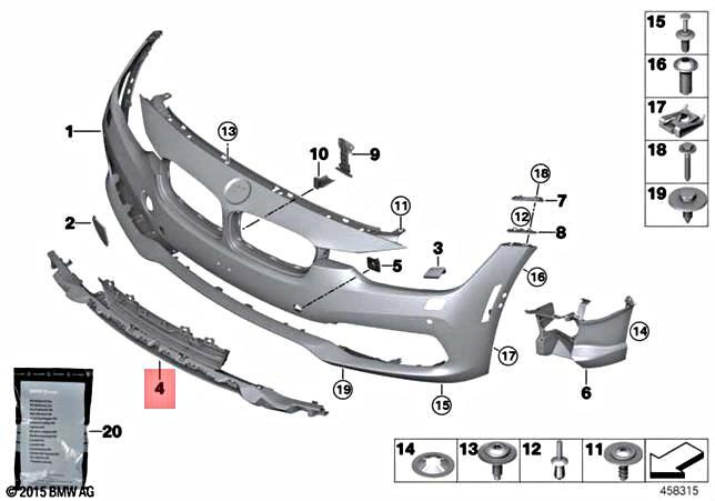 Genuine BMW F30 F31 316d 316i 318d 318dX Insert Air Inlet Middle 