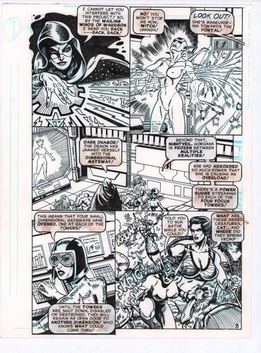 FEMFORCE #113 P 8 - GTS TARA, NIGHTVEIL, ASTRA, GORGANA ORIGINAL ART AC COMICS