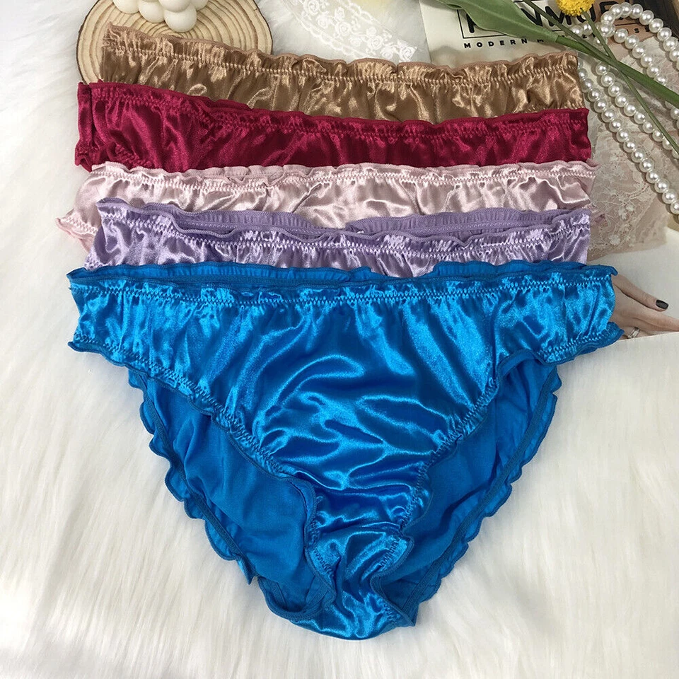 5 Pack Lot Women Satin Panties Ladies Briefs Underwear Nylon High Cut Lingeries - Image 2 of 4
