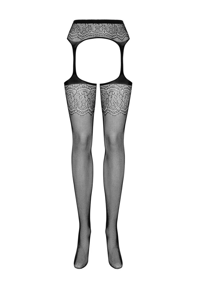 OBSESSIVE NETZ STRUMPFHOSE STRAPS OPTIK schwarz offen ouvert strümpfe clubwear   - Bild 2 von 3