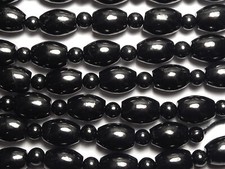 15.5" Strand RUSSIAN SHUNGITE 14mm Barrel and 6mm Round Beads NATURAL