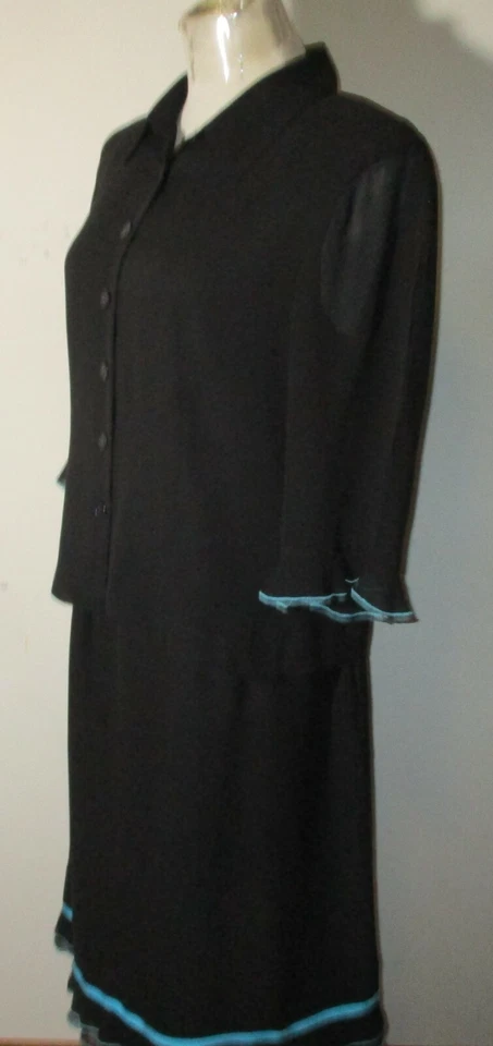 SILK CYNTHIA HOWIE Negro 100% Seda 2 Piezas Blusa y Falda Conjunto Talla 12 Foto 4 de 4