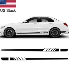 2pcs Black Car Body Side Skirt Racing Stripes Vinyl Decals Stickers Universal