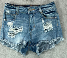 REFUGE Womens Denim Shorts Size 2 Blue Jean Cut Off Shorts Ripped Distress Fray