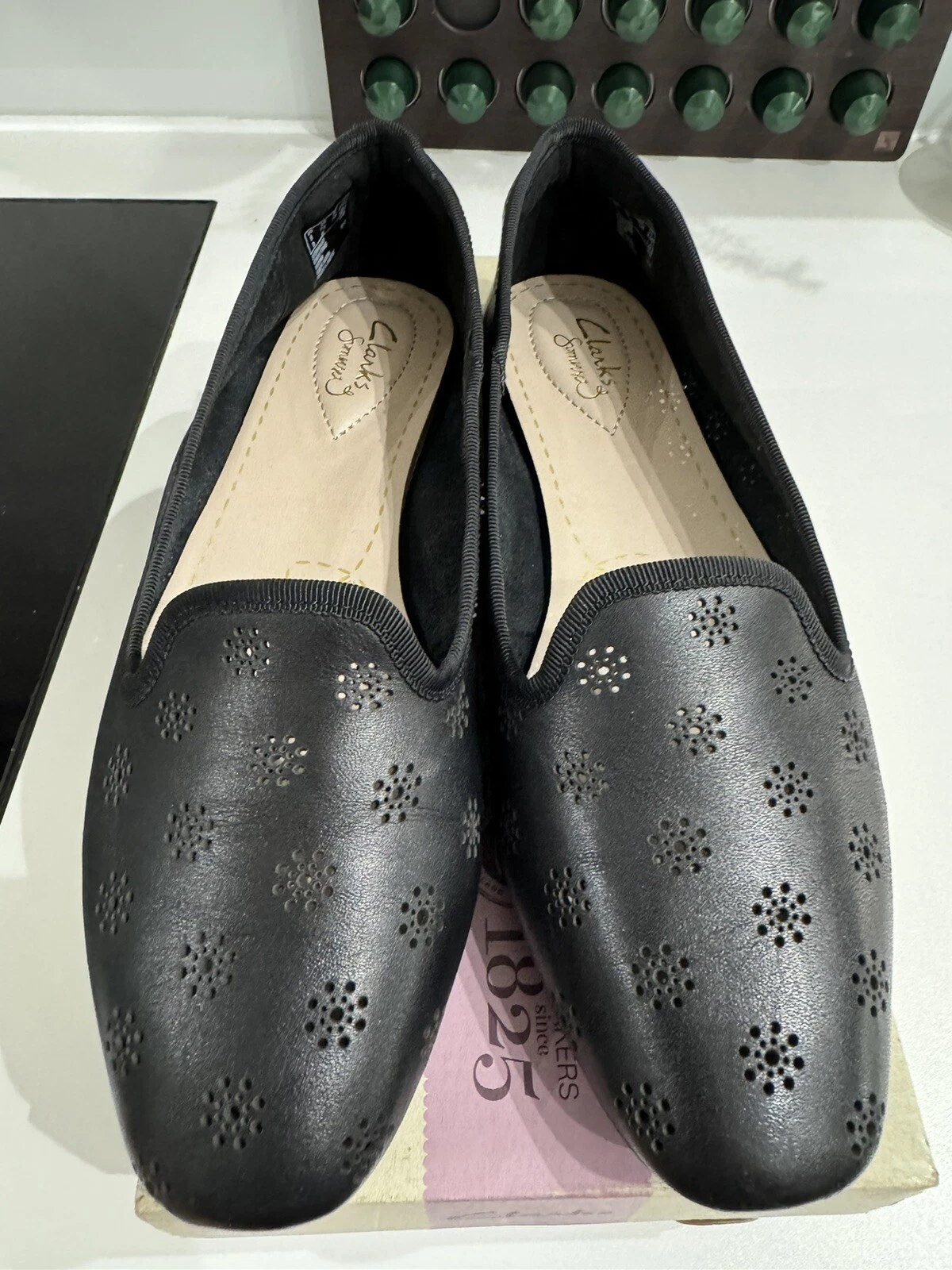 Clarks Ballerine Ballerine Donna 6D Nero Pelle Décolleté Piatte Slip On Scarpe 