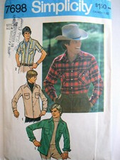 Simplicity 7698 MENs SHIRT sz42 16" neck 1976 fabric pattern Uncut FF