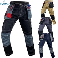 Men Heavy Duty Workwear Pants Utility Construction Work Safety Cordura Trousers