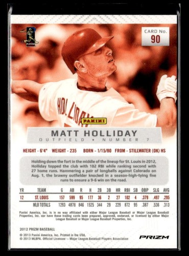 2012 Panini Prizm #90 Matt Holliday Silver Prizms Nm/M - Picture 2 of 2