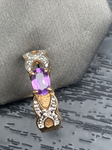 Vintage Quality Gold Plated Amethyst stoneHoop Pierced Earrings Vintage 3/4” - Picture 6 of 11