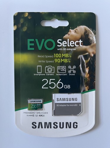 SAMSUNG EVO Select 256GB MicroSDXC 4K UHS-I U3 Memory Card with SD Adapter