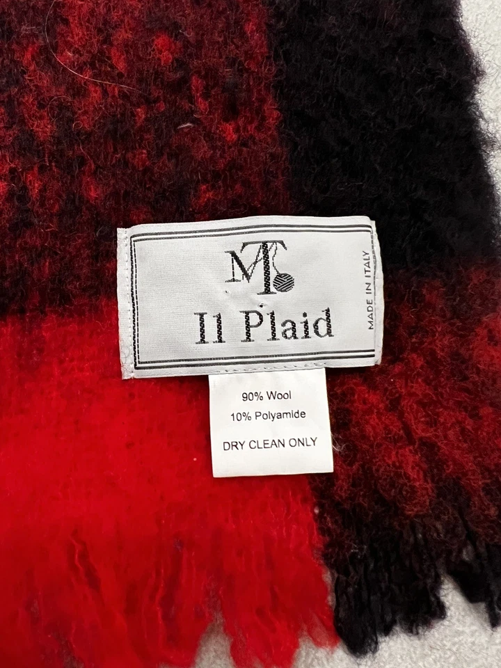 "Manta italiana MT I1 roja y negra a cuadros picnic mezcla de lana Italia 54""x66""" Foto 4 de 4