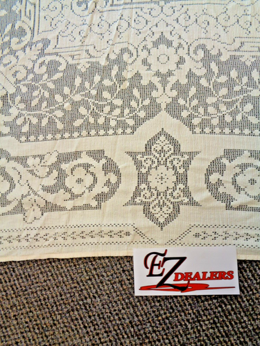 Vintage Handmade Tablecloth Knit Crocheted Ivory Approx. 63"x75" - 第 3/8 張圖片