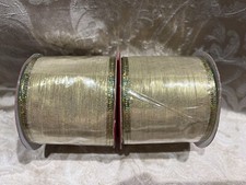 Christmas House GOLD GRAINED Wired Christmas Holiday Ribbon SET 2.5  X 9 F