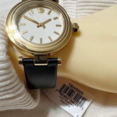 Authentic TORY BURCH Classic-T Ivory Dial Leather Strap Watch NWT! Authentic TORY BURCH Classic-T Ivory Dial Black Leather  main image 4