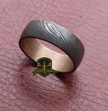 Custom ORDER Damascus Steel Stainless Brass Inlay Men Engagement Ring"VINE"