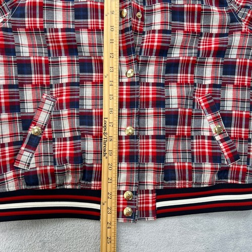 Giacca Tommy Hilfiger patchwork plaid Varsity rosso bianco blu misto cotone grande - Foto 9 di 10