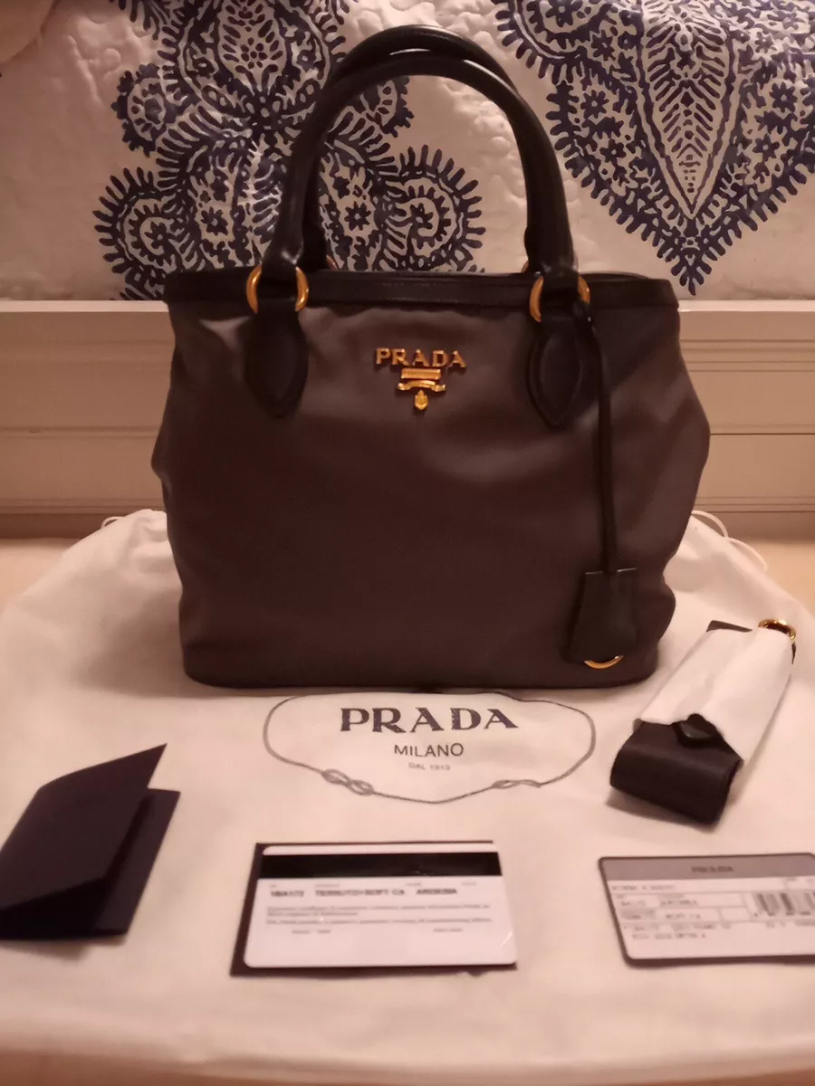 Prada Tessuto 1BA172 Borsa A Mano Purse, Gray/Ardesia, New