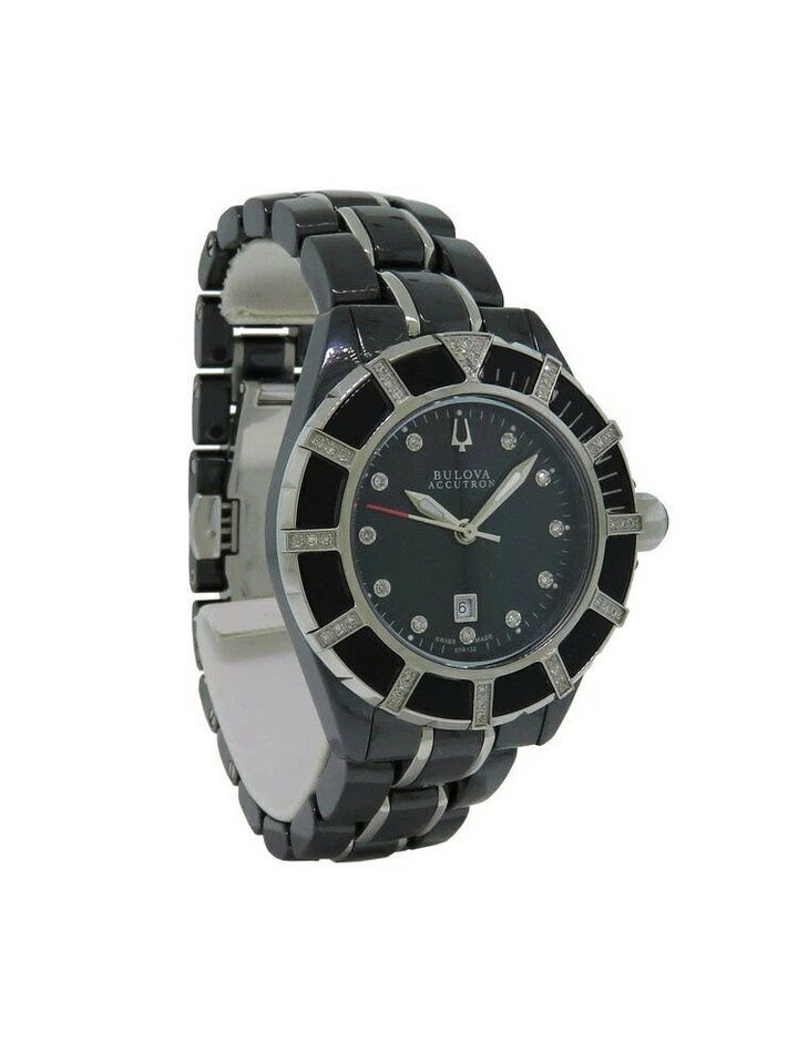 Reloj de cerámica Bulova Accutron 65R132 para mujer analógico diamante madreperla fecha Foto 2 de 4