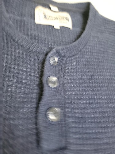 Maglione Schott Bros Henley uomo L blu misto lana tessuto waffle termico preppy - Foto 4 di 13