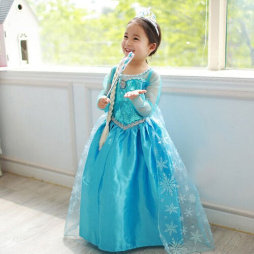 Kids Girls Elsa Princess Costume Cosplay Party Birthday Halloween Fancy Dress - Picture 1 of 5