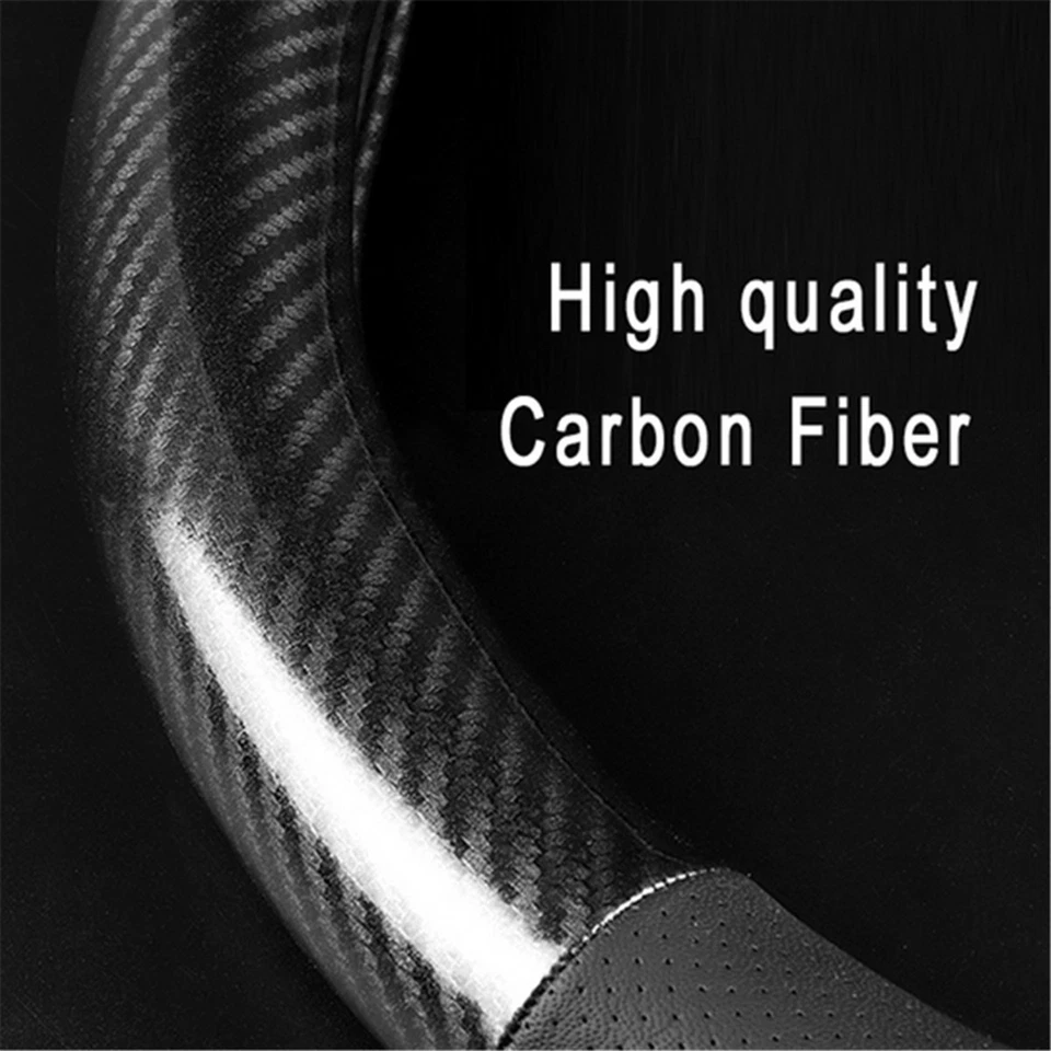 Carbon Fiber Leather Stitching Car SUV Steering Wheel Cover Non-slip Black 38cm — 第 3/4 张图片