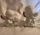 Vintage Angels White Ceramic Figurines With Gold Trim. Set Of 2 Christmas