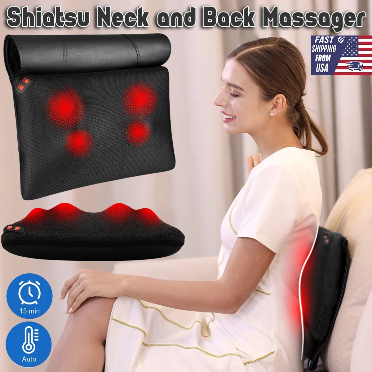 Neck Back Massager, Shiatsu Neck Shoulder Massager with Heat, Electric Neck  Massager Pillow 3D Kneading for Neck, Shoulder, Lower Back, Foot, Leg  Muscles Pain Relief Relax in Car Office and Home