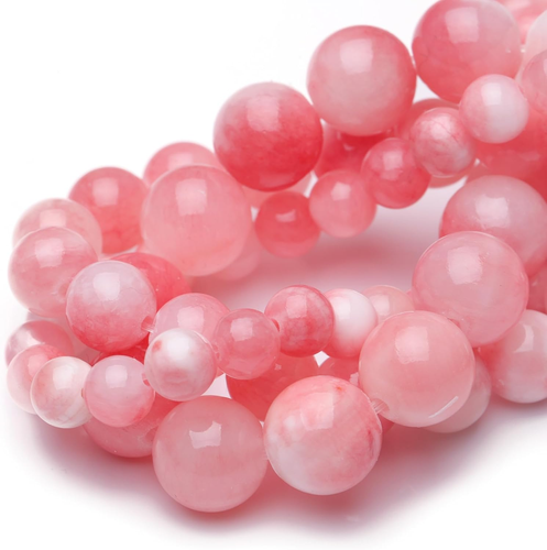 8Mm Natural Stone Beads for Jewelry Making,Pink White Jade Polished Smooth round - Picture 6 of 12
