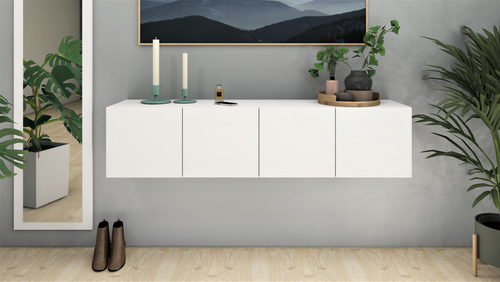 Lowboard 152cm 4 Türen Kommode Hängeschrank Weiß Hochglanz Schwarz VAASA - Bild 7 von 12