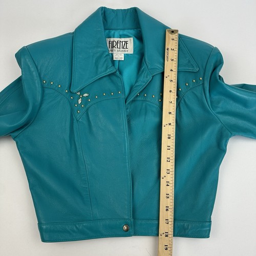 VTG Firenze Santa Barbara Turquoise Studded Beaded Genuine Leather Jacket L/S - Picture 12 of 16