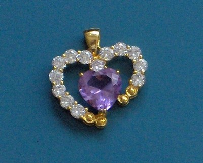 AMETHYST, TOPAZ 14K OVER  SOLID 925 SILVER HEART PENDANT heart of luv
