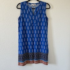 LOFT Women’s Shift Dress Small Blue Paisley Print Boho Relax Cottage Core Party
