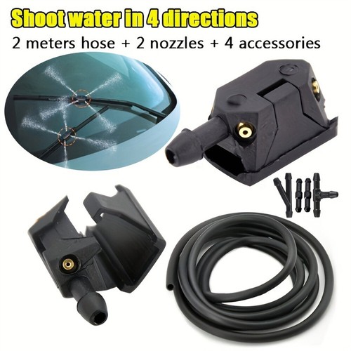 2pcs Car Front Windscreen Wiper Arm Washer Nozzle Jets 4 Way With 2m Pipe Hose