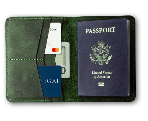 Green Cow Leather Bifold Passport Holder Wallet with Card Pockets Q108-image