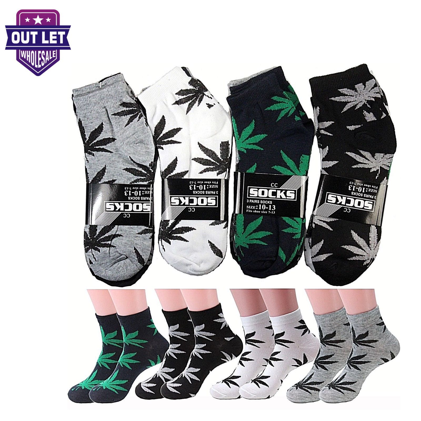 12 Pairs Mens Womens Weed Leaf Marijuana Low Cut Socks Casua